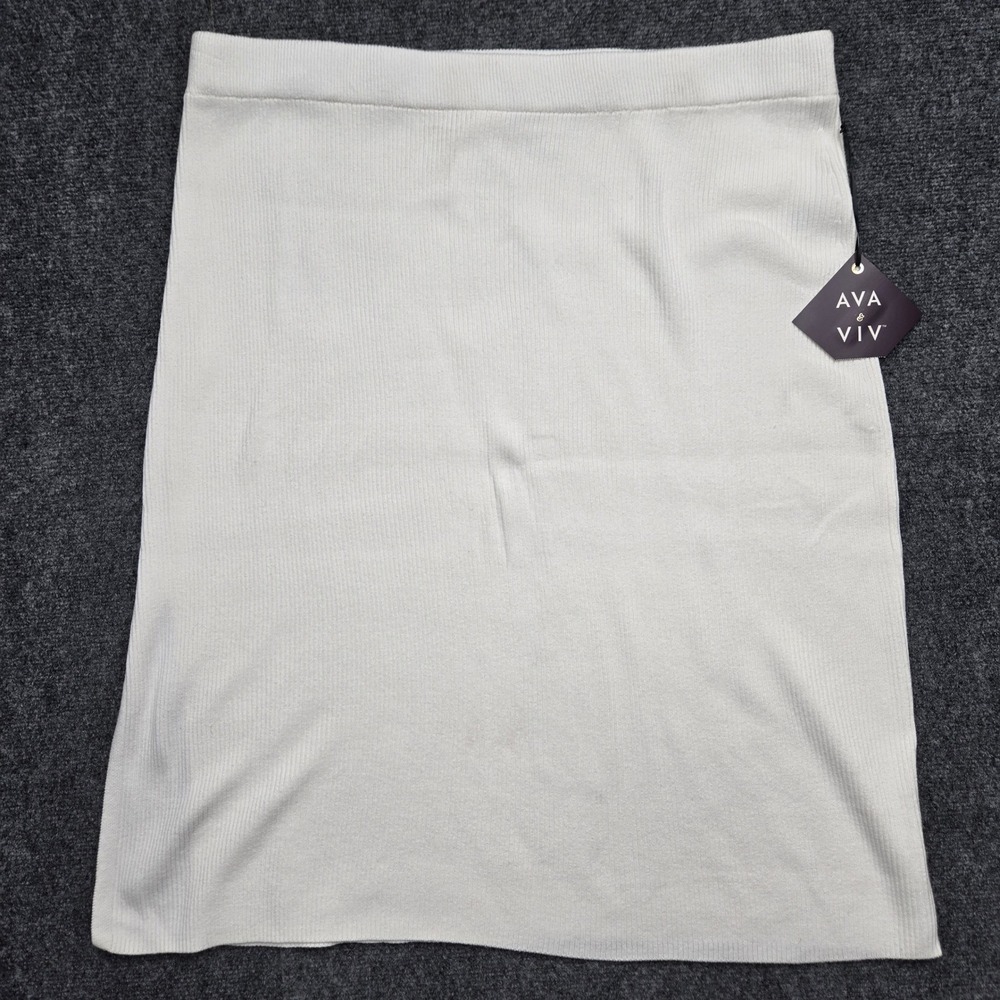 Ava & Viv Cream White Ribbed Knit Midi Skirt Womens Plus Size 2XL W40 NWT NEW
